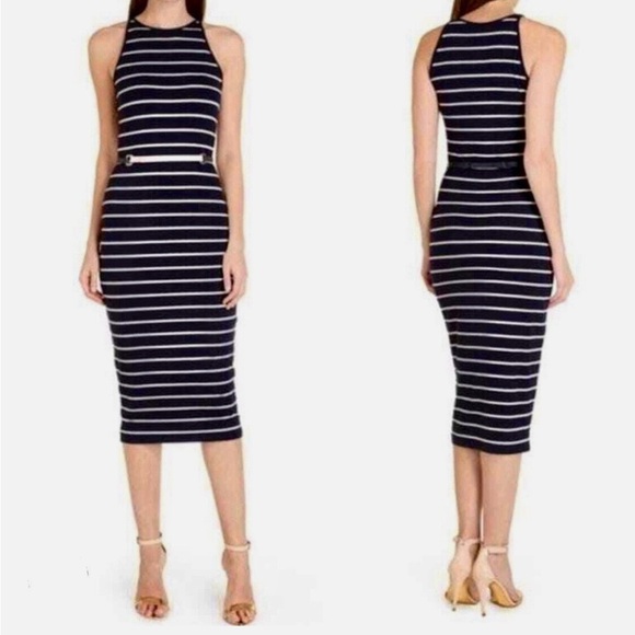 Ted Baker London "NWT" Stripe Midi Dress with Belt Size 3